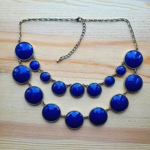 Deep Blue & Goldtone Faceted Bubble Statement Necklace